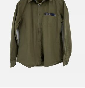 Coofandy Crisp Cotton Shirt Contrast Trim Long sleeves Olive Green size large